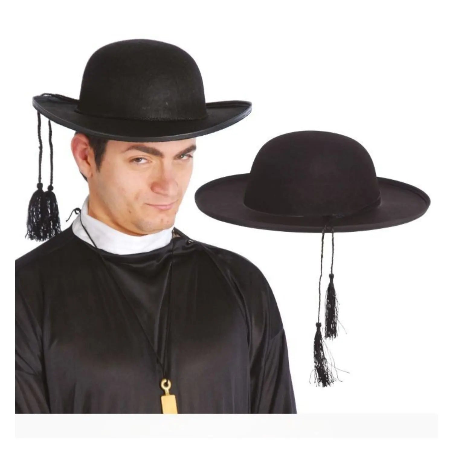 sombrero de cura negro de fieltro complemento disfraz sacerdote