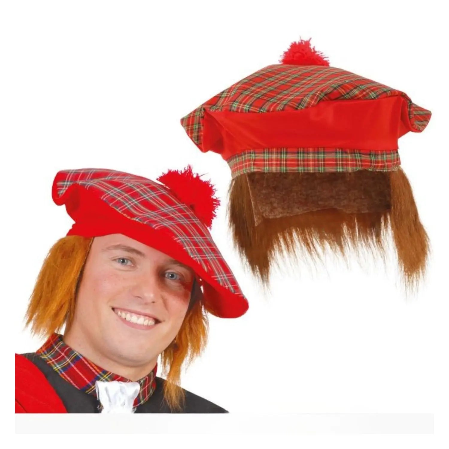sombrero escoces con pelo complemento disfraz escoces carnaval
