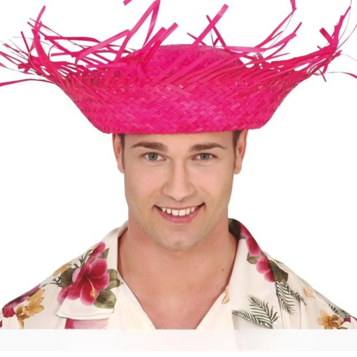 Sombrero espantapájaros rosa de paja para adulto complemento disfraz espantapájaros