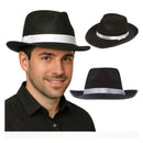 Sombrero gangster negro con cinta blanca para disfraz mafioso años 20