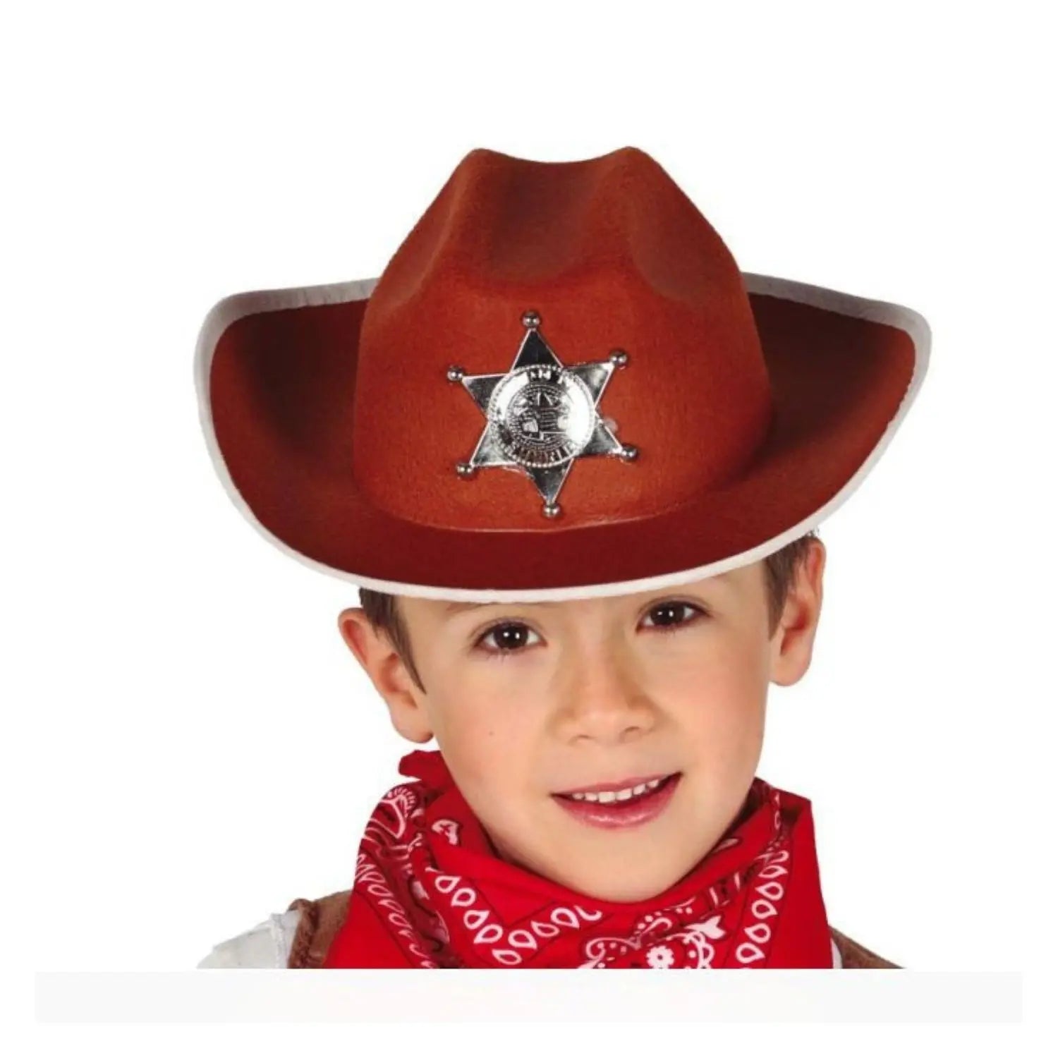 Sombrero sheriff infantil marrón de fieltro accesorio disfraz vaquero niño