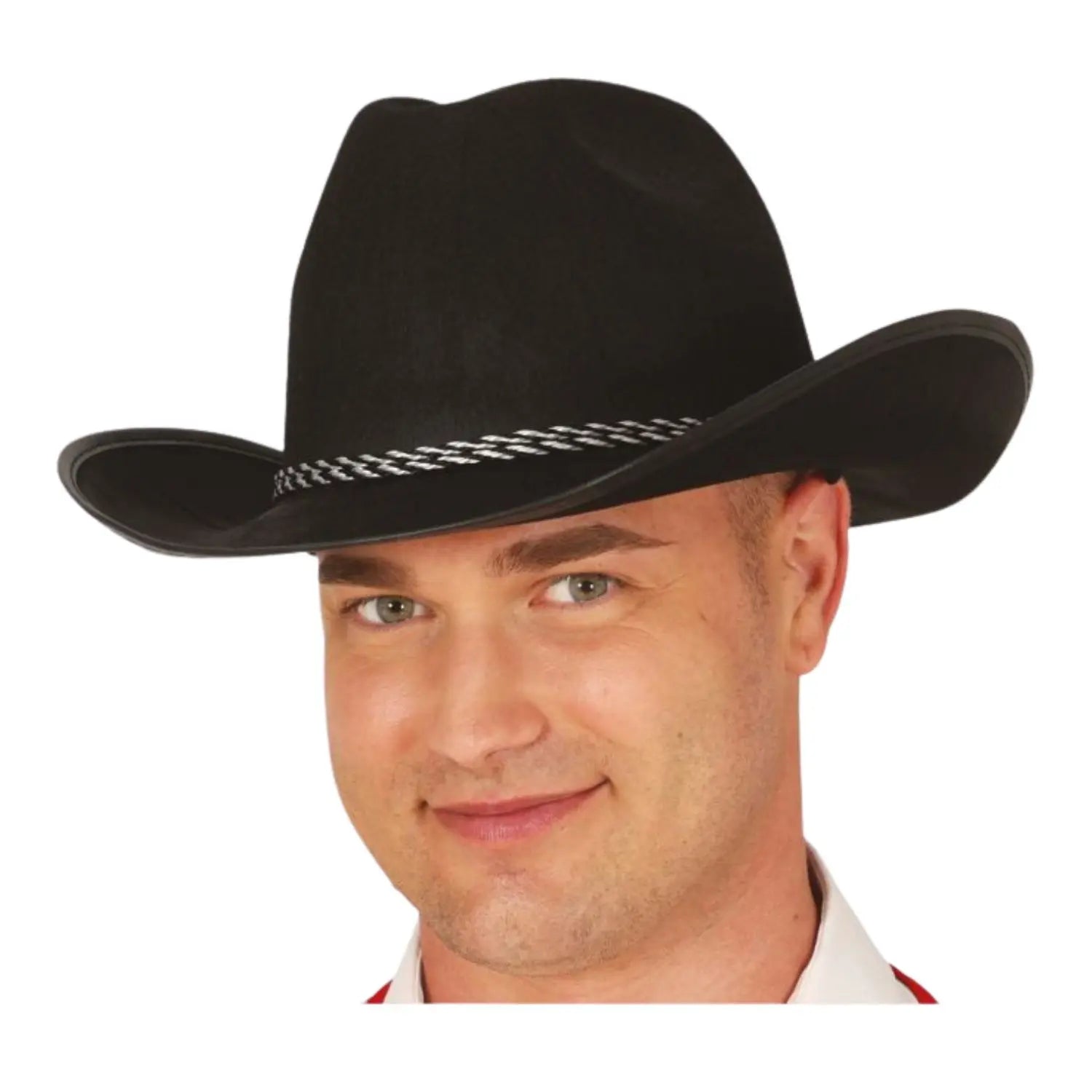 Sombrero de vaquero negro para adulto con cordón decorativo