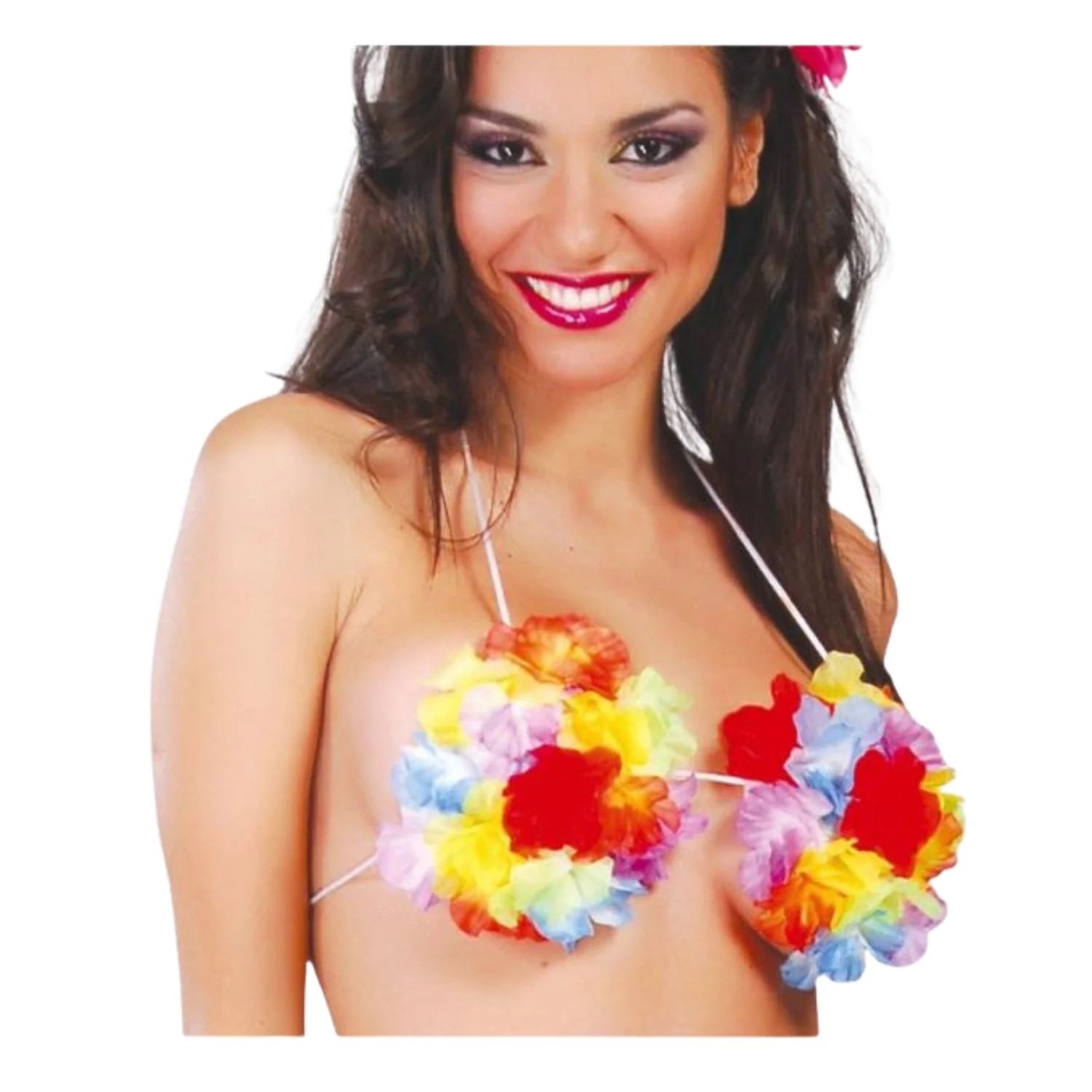 sujetador de flores hawaiano para look tropical y fiestas temáticas