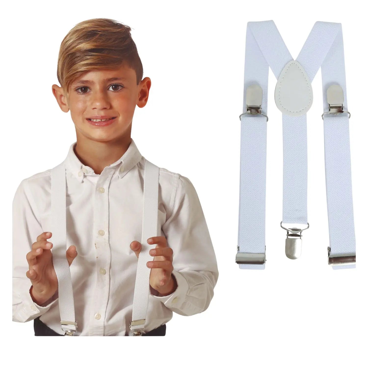 Tirantes blancos infantiles ajustables con pinzas metálicas
