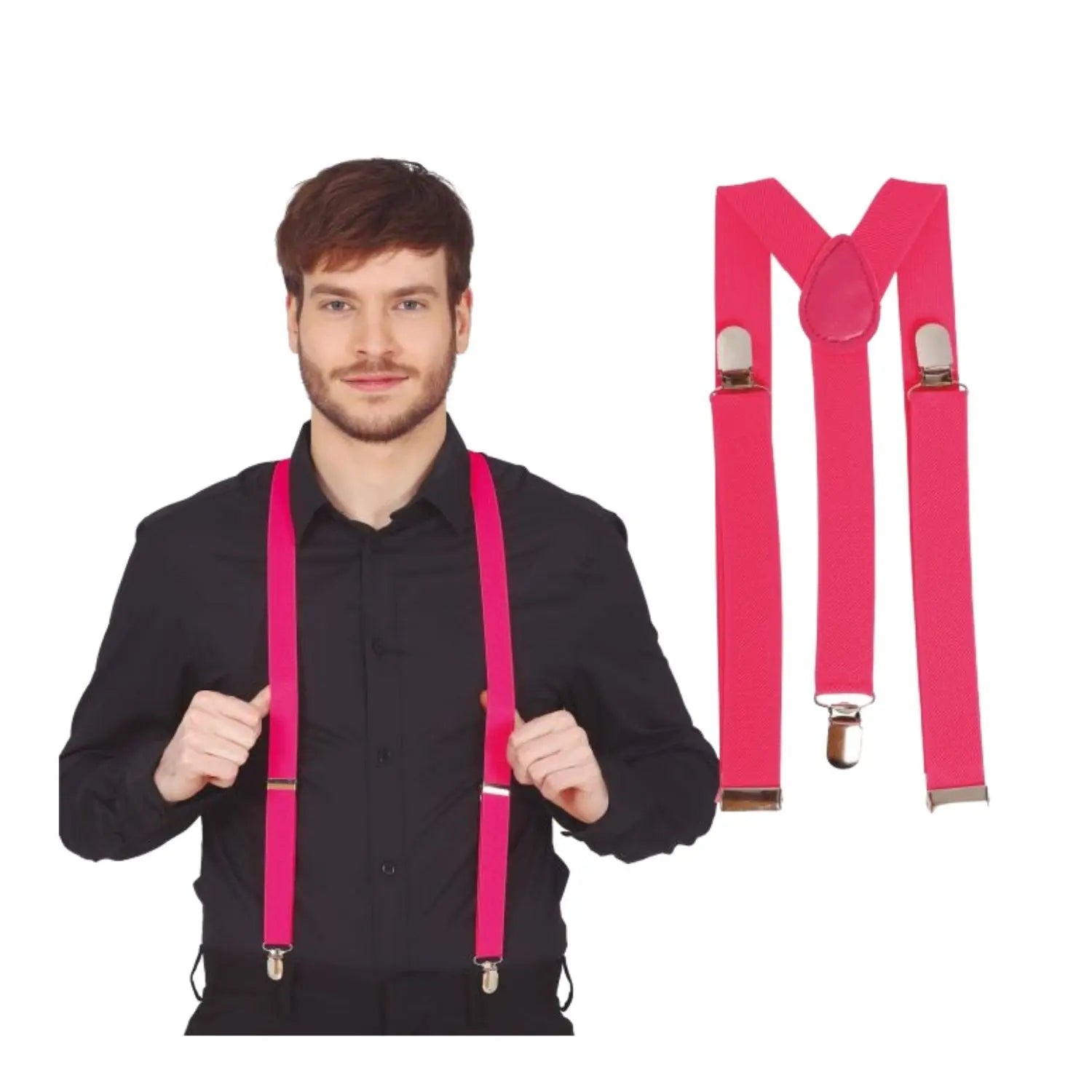 tirantes rosa neón complemento para look años 80 o fiesta temática llamativa