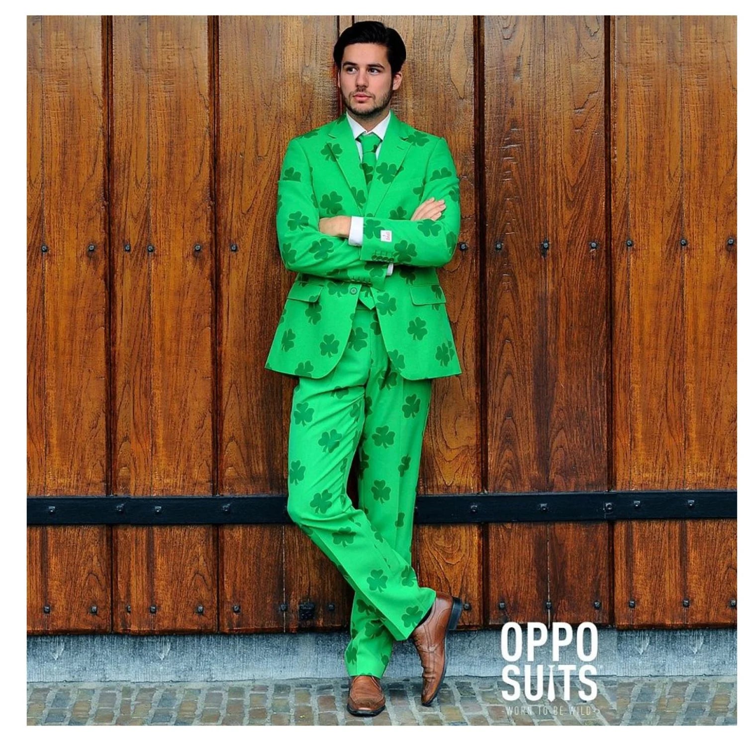 Traje Trébol para hombre verde con estampado irlandés de tréboles