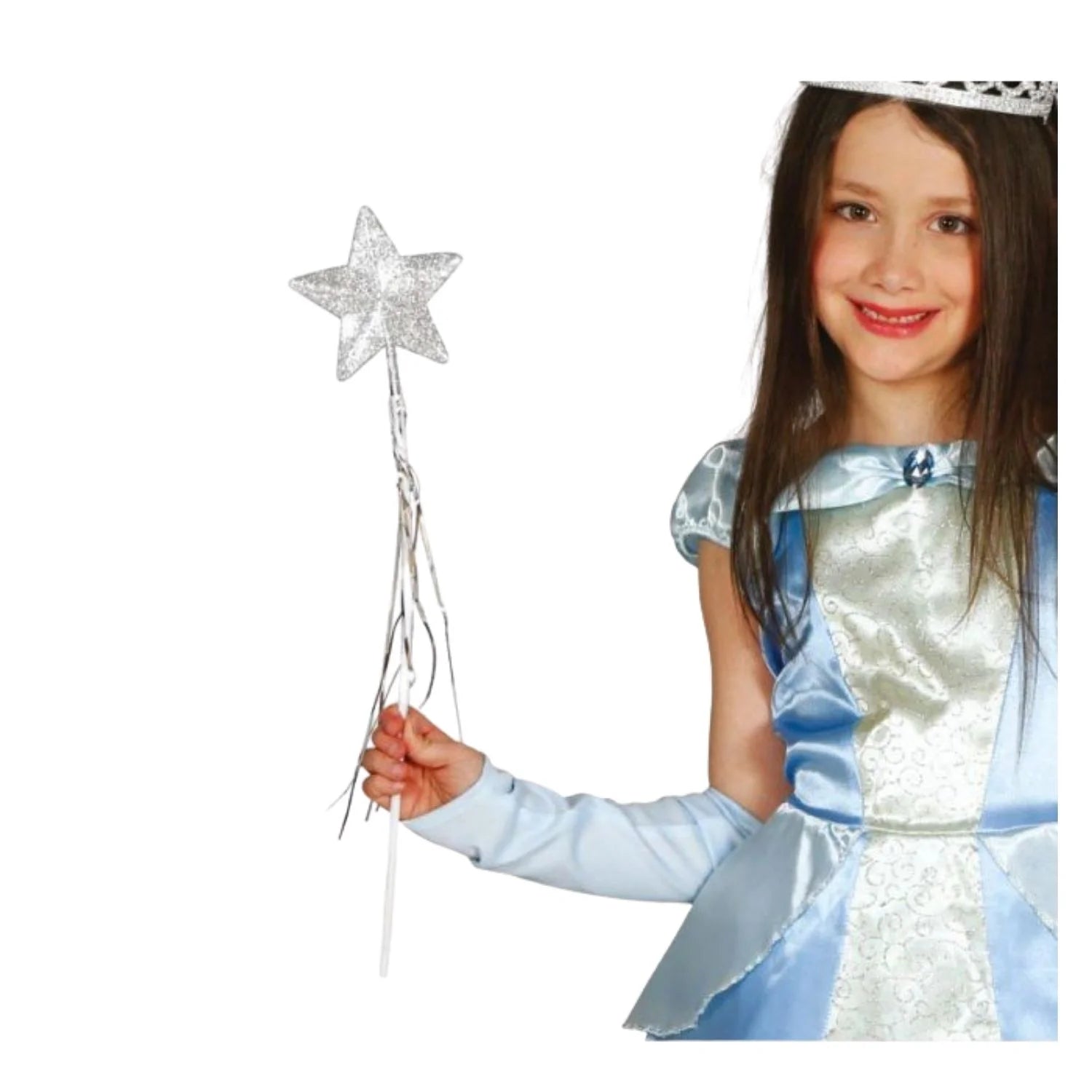 varita de hada plateada de 45 cm con estrella para look fantasía Carnaval